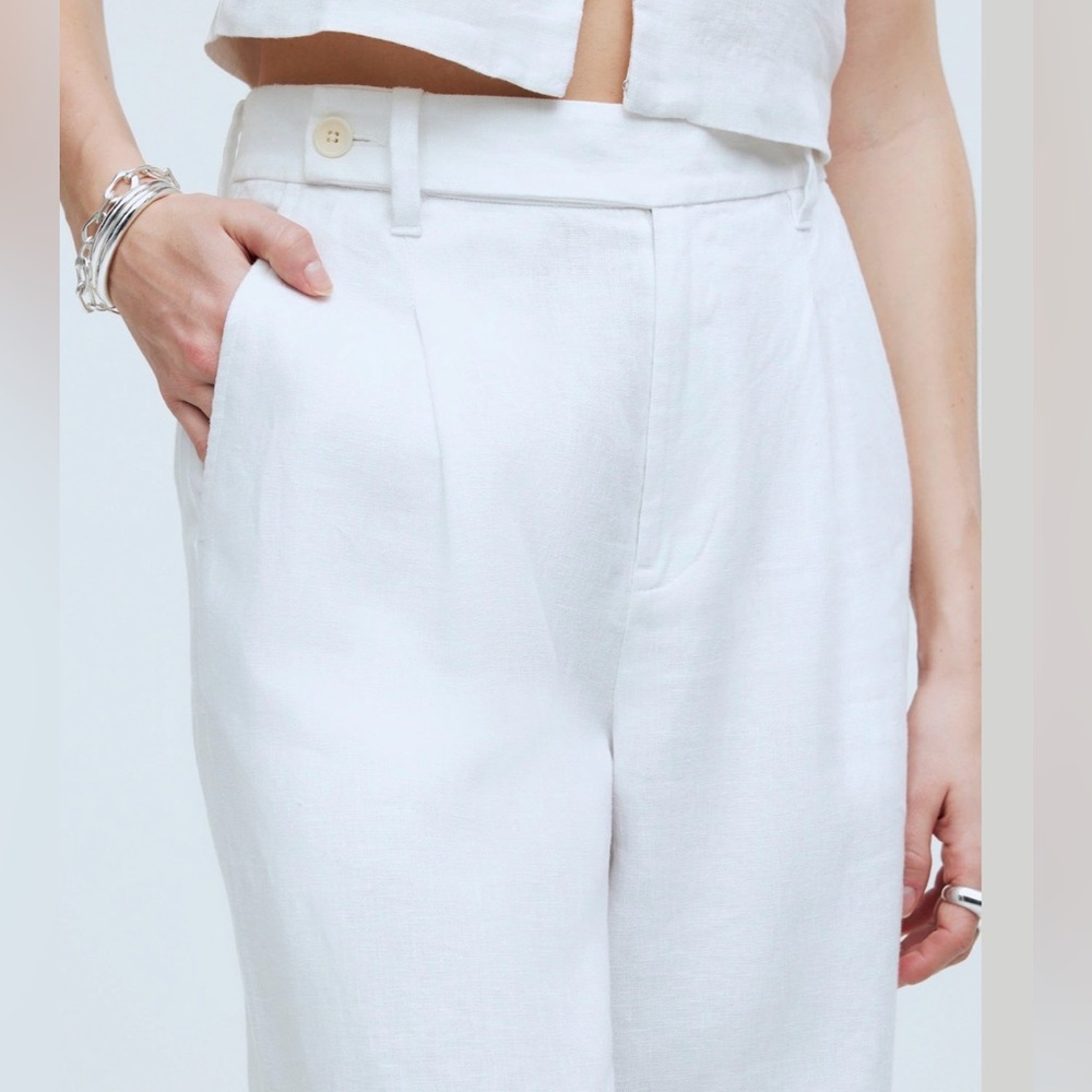 Madewell Women's The Harlow Wide-Leg Pant in 100% Linen Eyelet White 8 - Picture 3 of 14